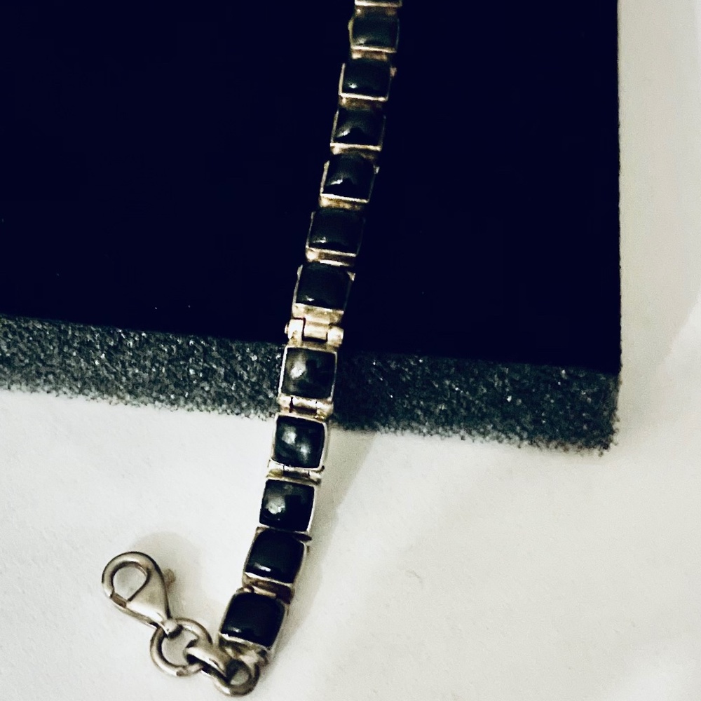 Mexican 925 Sterling Silver and Black Onyx Tennis Bracelet 7" - Picture 2 of 6